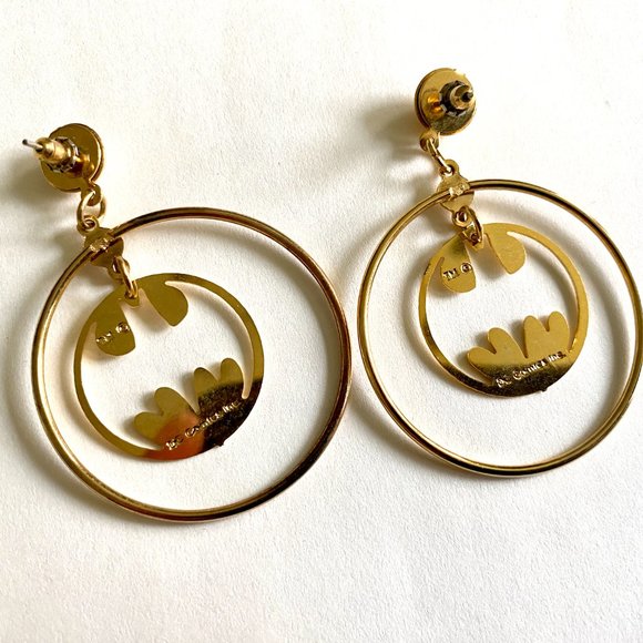 Vintage Batman Gold-tone Drop Hoop Earrings - Picture 5 of 7